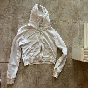 Brandy Melville Cream Cropped Fitted Hoodie